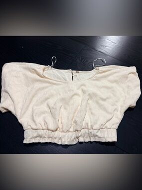 Free People Cream Textured Cropped Blouse